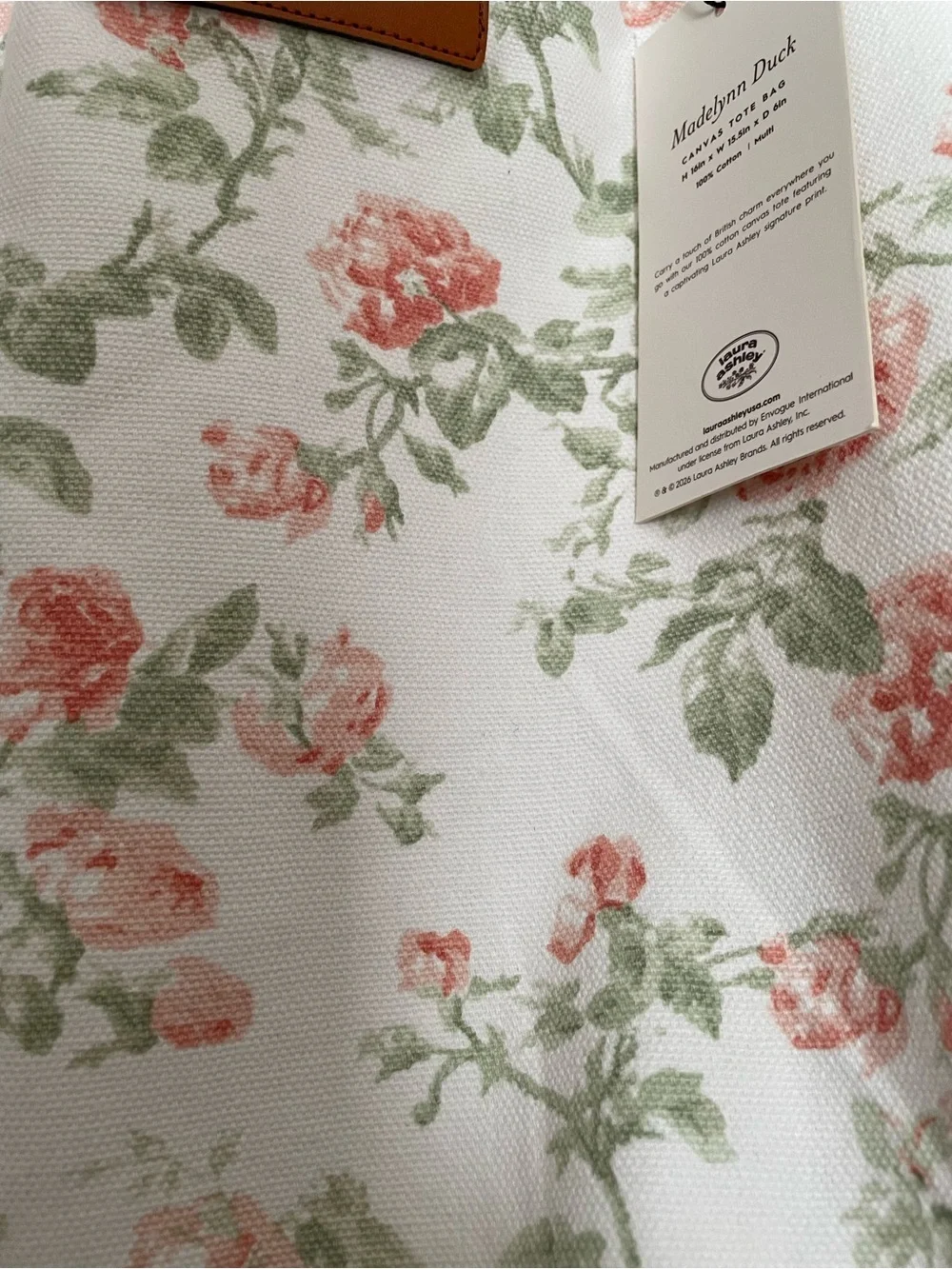 NWT Laura Ashley Madelynn Duck Floral Canvas Ruffle Tote Bag - Pink/Green
